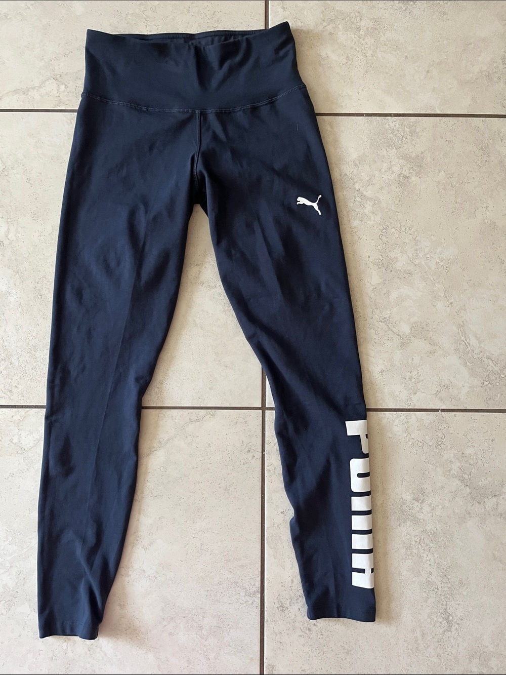 Puma Blue  Leggings with White Logo and Side Lettering